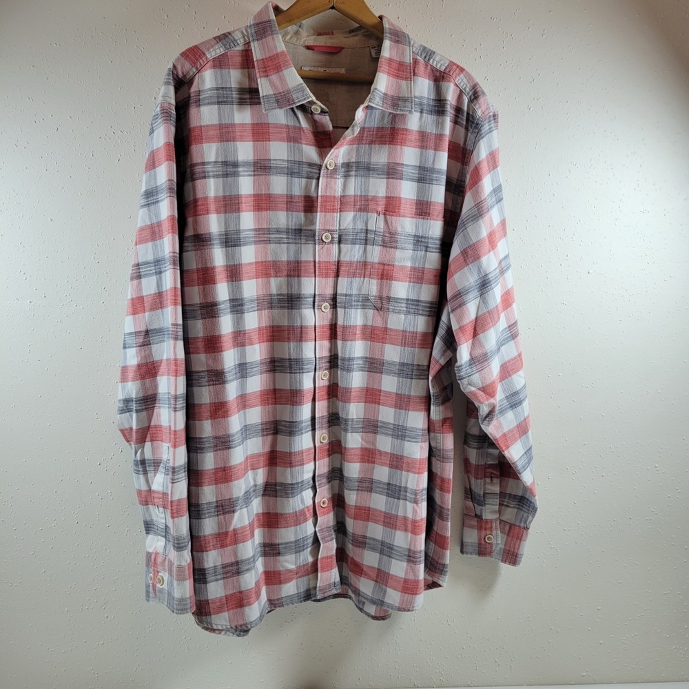 Tommy Bahama Button Front Shirt Mens XXL Red Plaid Excellent Cotton Tencel Blend